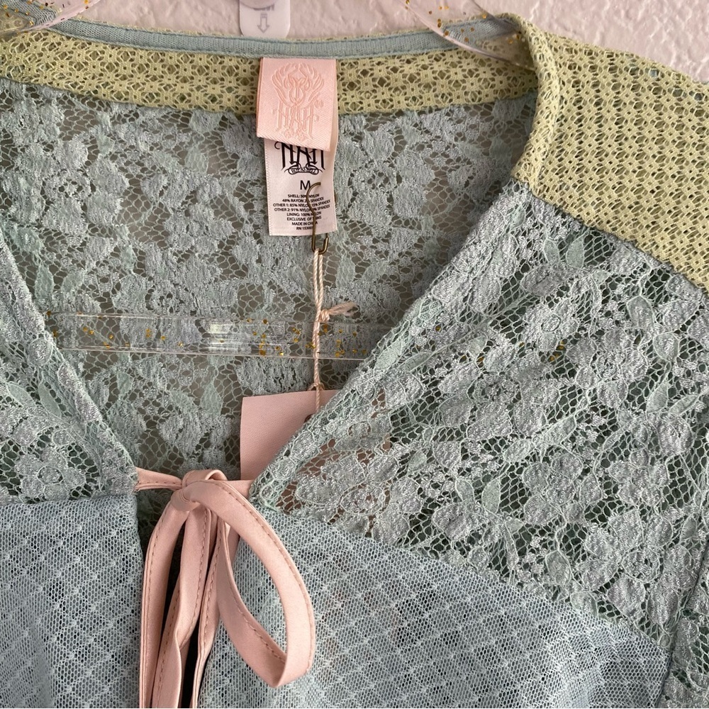 HAH Revolve Kim On H Lace Top Blouse Festival Bohemian New M Blue Combo - Picture 6 of 9